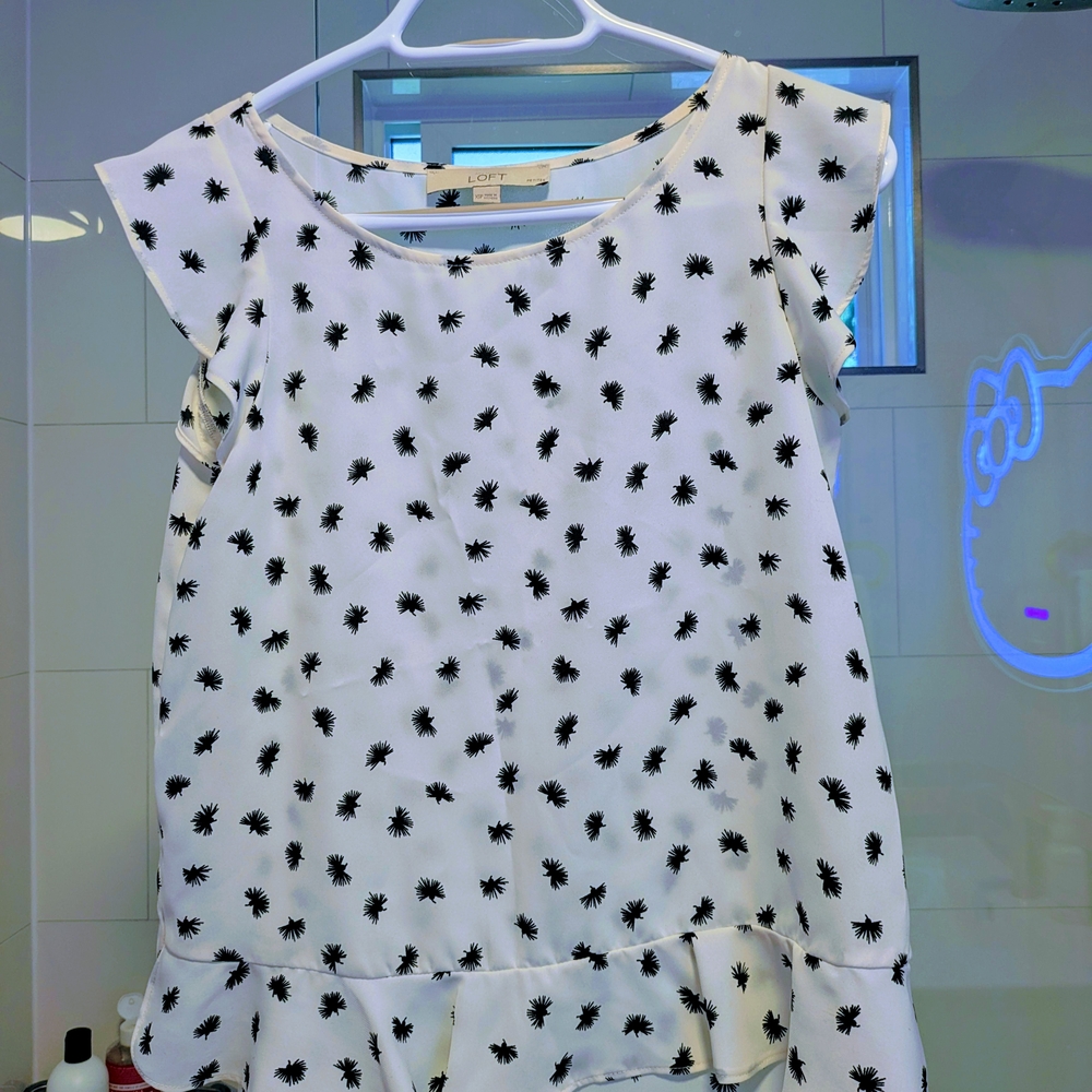 LOFT Ivory Blouse with Black Floral Design